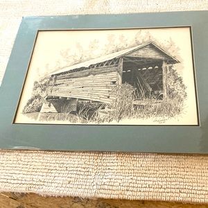 Ben Rosenkrans covered bridge matted print. Famed Mississippi artist. 1989